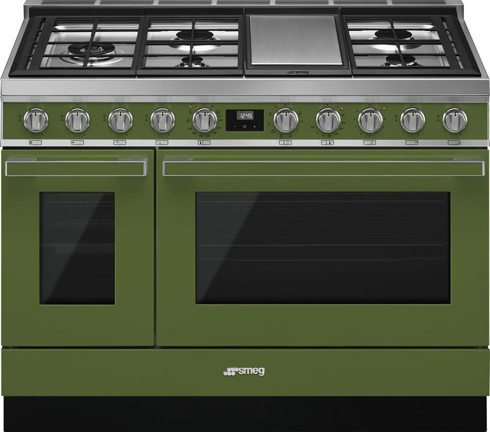 Smeg - Portofino 48" Green Stainless Steel 5-Burner Dual Fuel Range - CPF48UGMOG (Special Order Item)