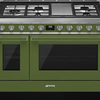 Smeg - Portofino 48" Green Stainless Steel 5-Burner Dual Fuel Range - CPF48UGMOG (Special Order Item)
