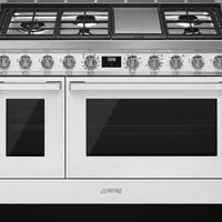 Smeg - Portofino 48" White Stainless Steel 5-Burner Dual Fuel Range - CPF48UGMWH (Special Order Item)