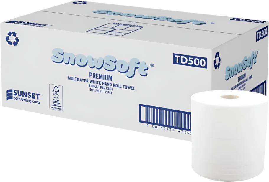 Snow Soft - 7.65" x 500 Feet White Premium Tad Hand Towel Roll, 6 Rl/Cs - TD500