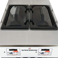 Spaceman - 208-220V Gravity-Fed Dual Flavor Air Cooled Twin Twist Free-Standing Soft Serve Ice Cream Machine with 2 Hoppers and 3 Dispensers - 6250-C