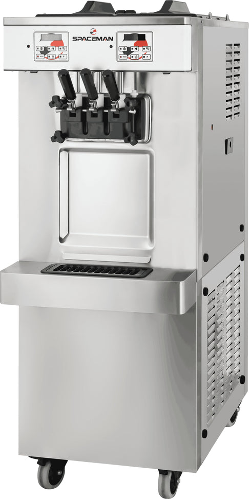 Spaceman - 208-220V Pressurized Dual Flavor Air Cooled Twin Twist Countertop Soft Serve Ice Cream Machine with 2 Hoppers and 3 Dispensers - 6235A-C