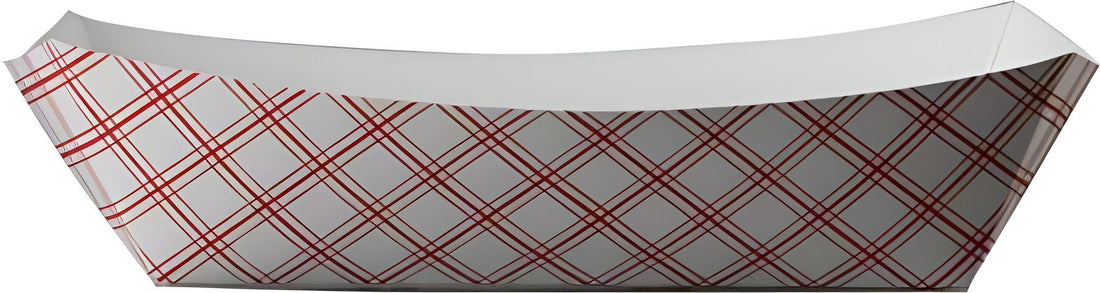 Specialty Quality Packaging - #300, 3 lb Rectangle Red Plaid Food Tray, Pack of 250 - 8703