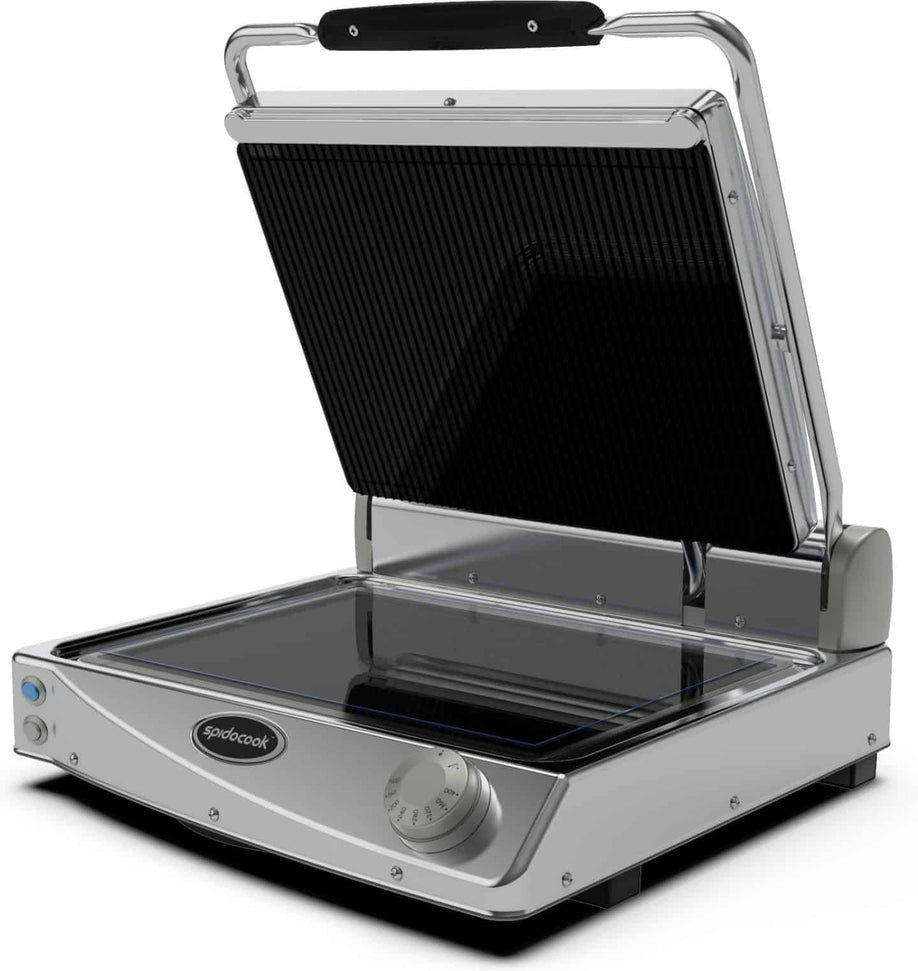 Spidocook - 240 V Black Medium Ribbed Transparent Glass Ceramic Plates Professional Contact Grill - SAP015PR