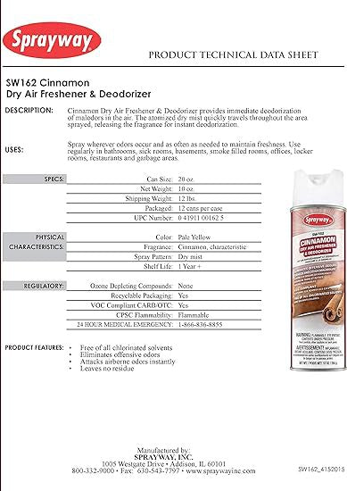 Sprayway - 10 Oz Cinnamon Dry Air Freshener & Deodorizer, 12Cn/Cs - 162W