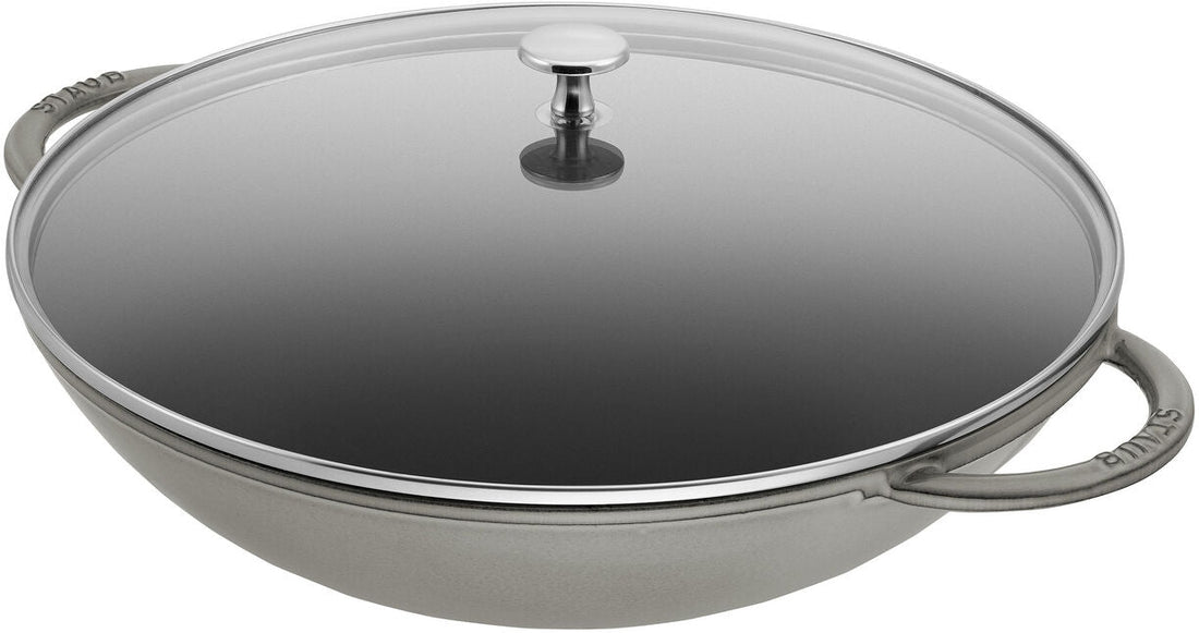 Staub - 14.5" Cast Iron Wok with Glass Lid Graphite Grey (37 cm) - 40509-336