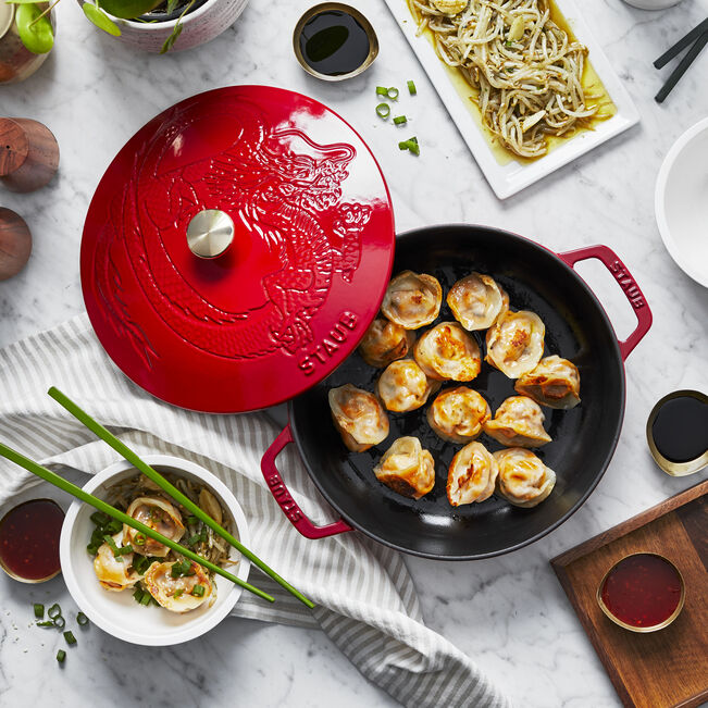Staub - 2.5 QT Cast Iron Round Braiser With Dragon Lid Cherry 2.4L - 1028913