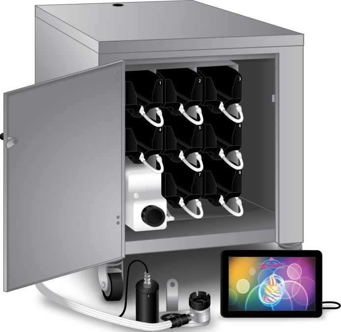 Stoelting - 14.3" x 20.5 x 18.2" Eight Flavor Striped Flavor Burst Soft Serve System - STL-80SS-INT (Pre-Order Now, ETA 8-12 Weeks)