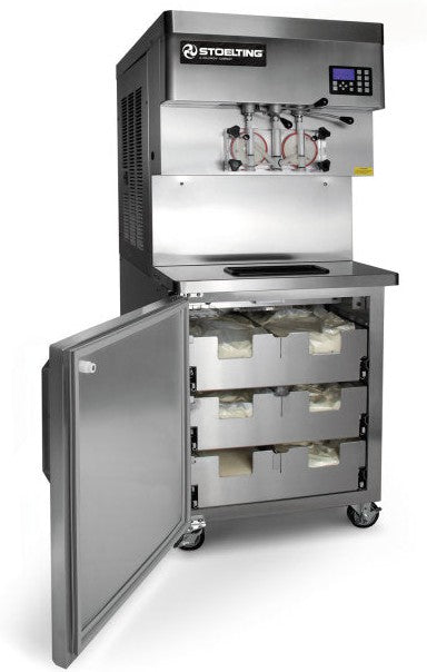 Stoelting - 208-240V 3 Phase Air Cooled Pressurized Twin-Twist Soft Serve Yogurt Freezer With Refrigerated Mix Storage Cabinet and Side Handles - U431-309I2 (Pre-Order Now, ETA 8-12 Weeks)
