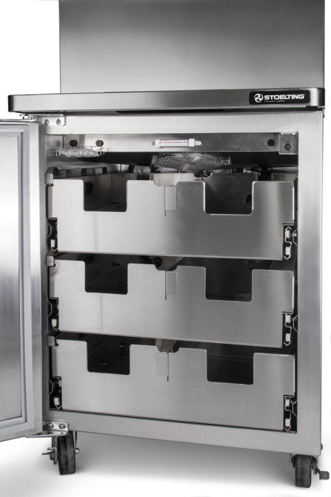 Stoelting - 208-240V 3-phase Air Remote Cooled Pressurized Double Cylinder Soft Serve Floor Machine With Refrigerated LED-Illuminated Mix Storage Cabinet - U421-38I2 (Pre-Order Now, ETA 8-12 Weeks)