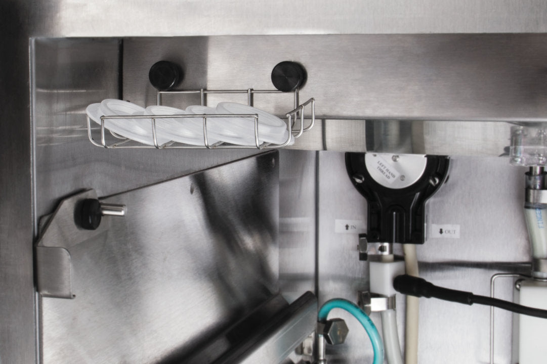 Stoelting - 208-240V 3-phase Water Cooled Pressurized Twin-Twist Soft Serve and Frozen Yogurt Freezer With Refrigerated Mix Storage Cabinet and Side Handles - U431-109I2 (Pre-Order Now, ETA 8-12 Weeks)