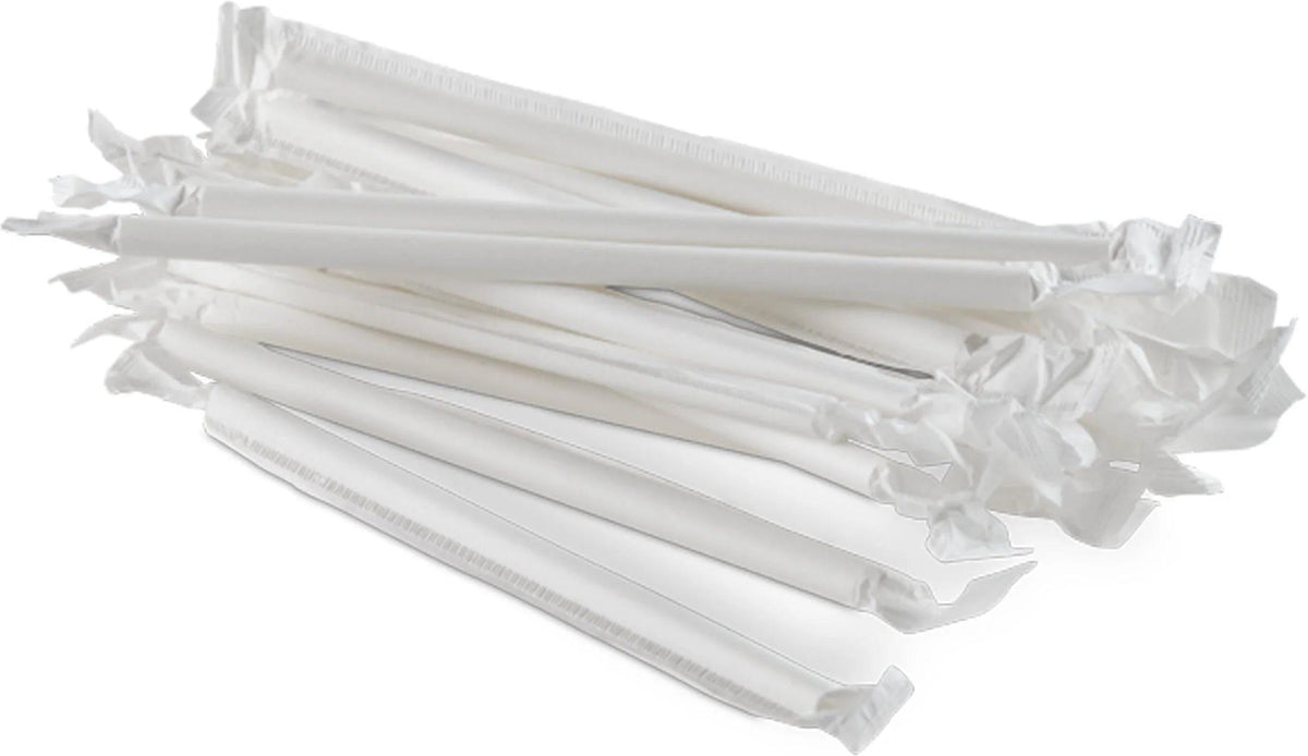 Stone - 8” White Paper Wrapped Milkshake Straw, 150/Bx - ST400140