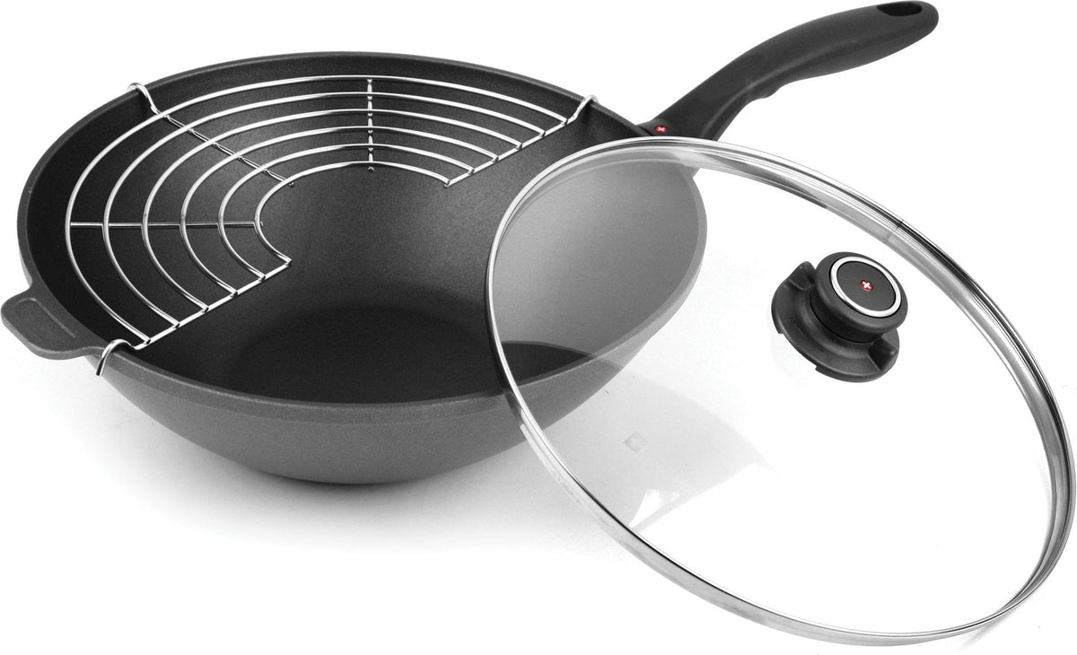 Swiss Diamond - 11.8" Induction Nonstick Wok with Lid & Tempura Rack (4.9 QTs) - 61130ic