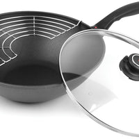 Swiss Diamond - 11.8" Induction Nonstick Wok with Lid & Tempura Rack (4.9 QTs) - 61130ic