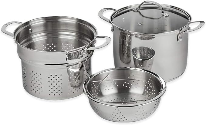 Swiss Diamond - DLX 7.6 qt Stainless Pasta Pot with Strainer, Steamer Basket & Lid - PSLA317SET04