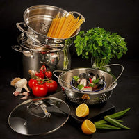 Swiss Diamond - DLX 7.6 qt Stainless Pasta Pot with Strainer, Steamer Basket & Lid - PSLA317SET04
