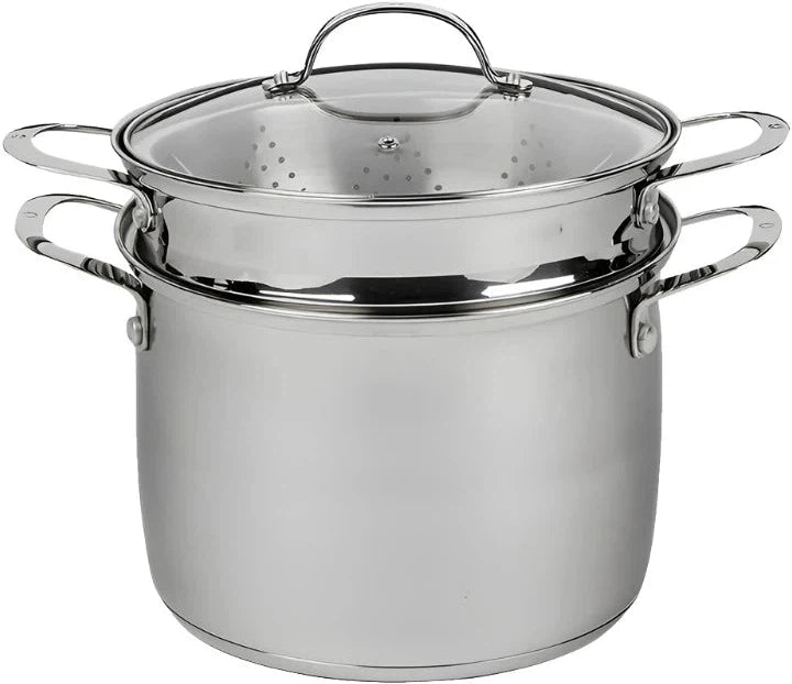 Swiss Diamond - DLX 7.6 qt Stainless Pasta Pot with Strainer, Steamer Basket & Lid - PSLA317SET04
