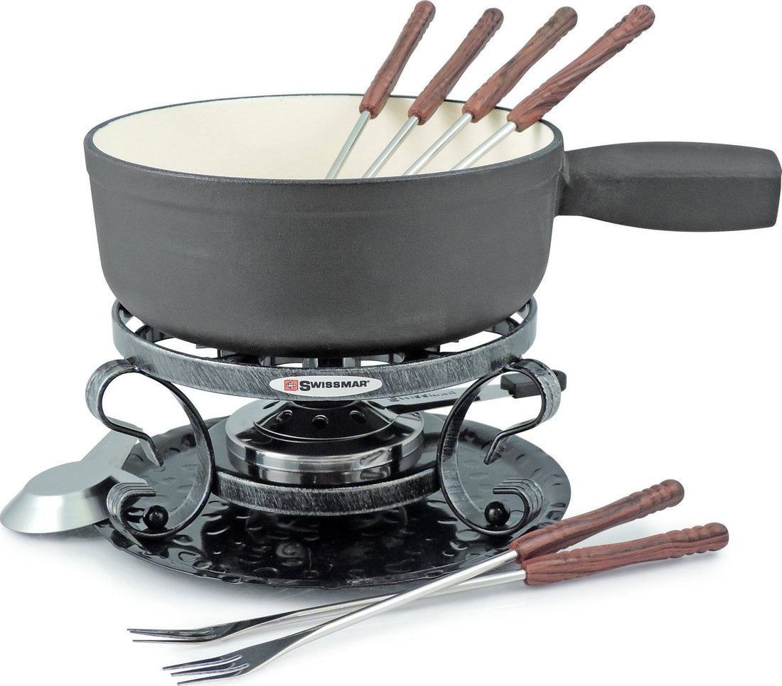 Swissmar - Lugano 9 PC Cast Iron Fondue Set Black Matte - KF-66513