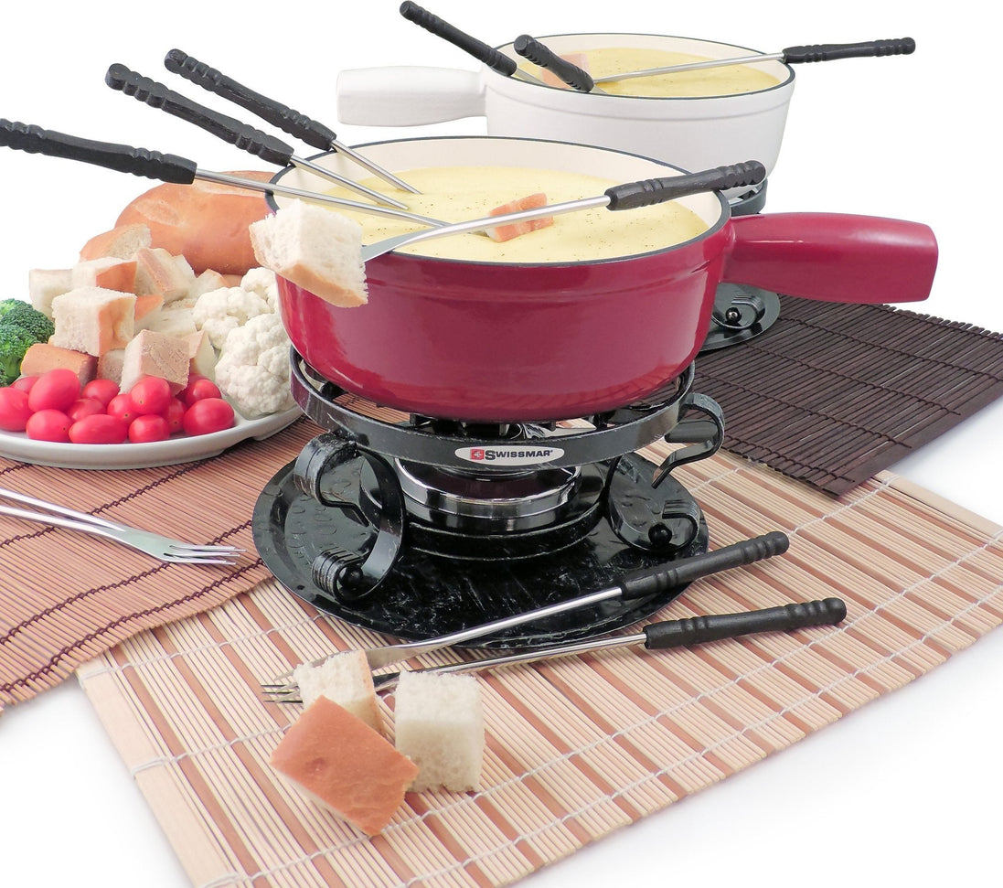 Swissmar - Lugano 9 PC Cast Iron Fondue Set Cherry Red - KF-66517