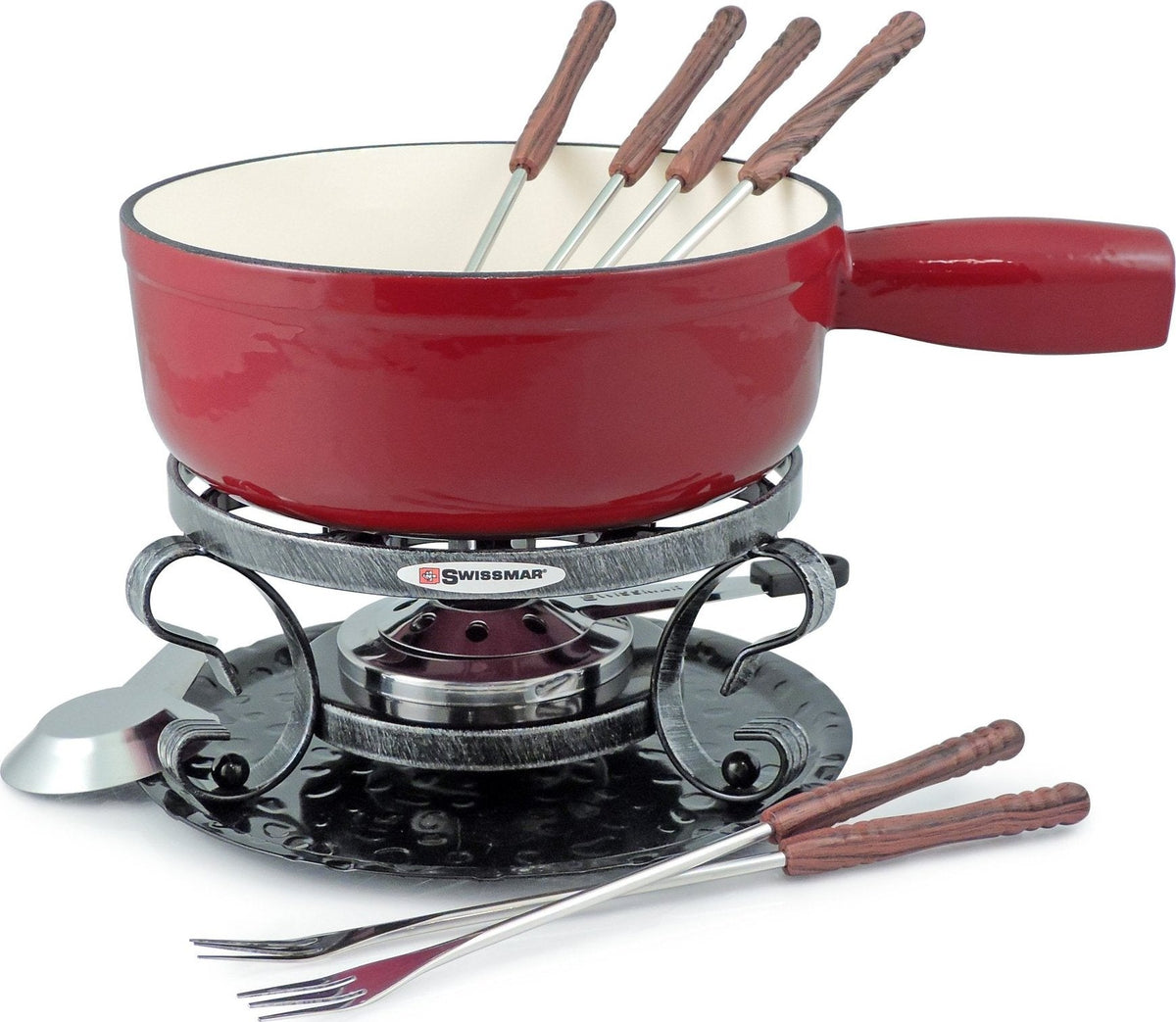 Swissmar - Lugano 9 PC Cast Iron Fondue Set Cherry Red - KF-66517