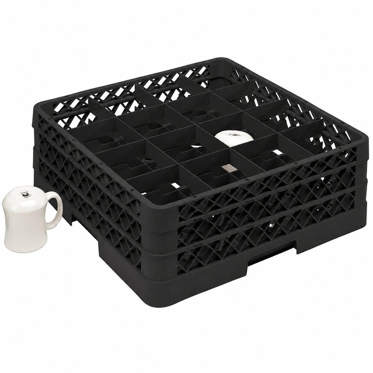 Vollrath - 16-Compartment Traex Full-Size Cup Rack, 19.75" x 19.75" x 8.75" in Black with 3 Risers - TR4DDD-06