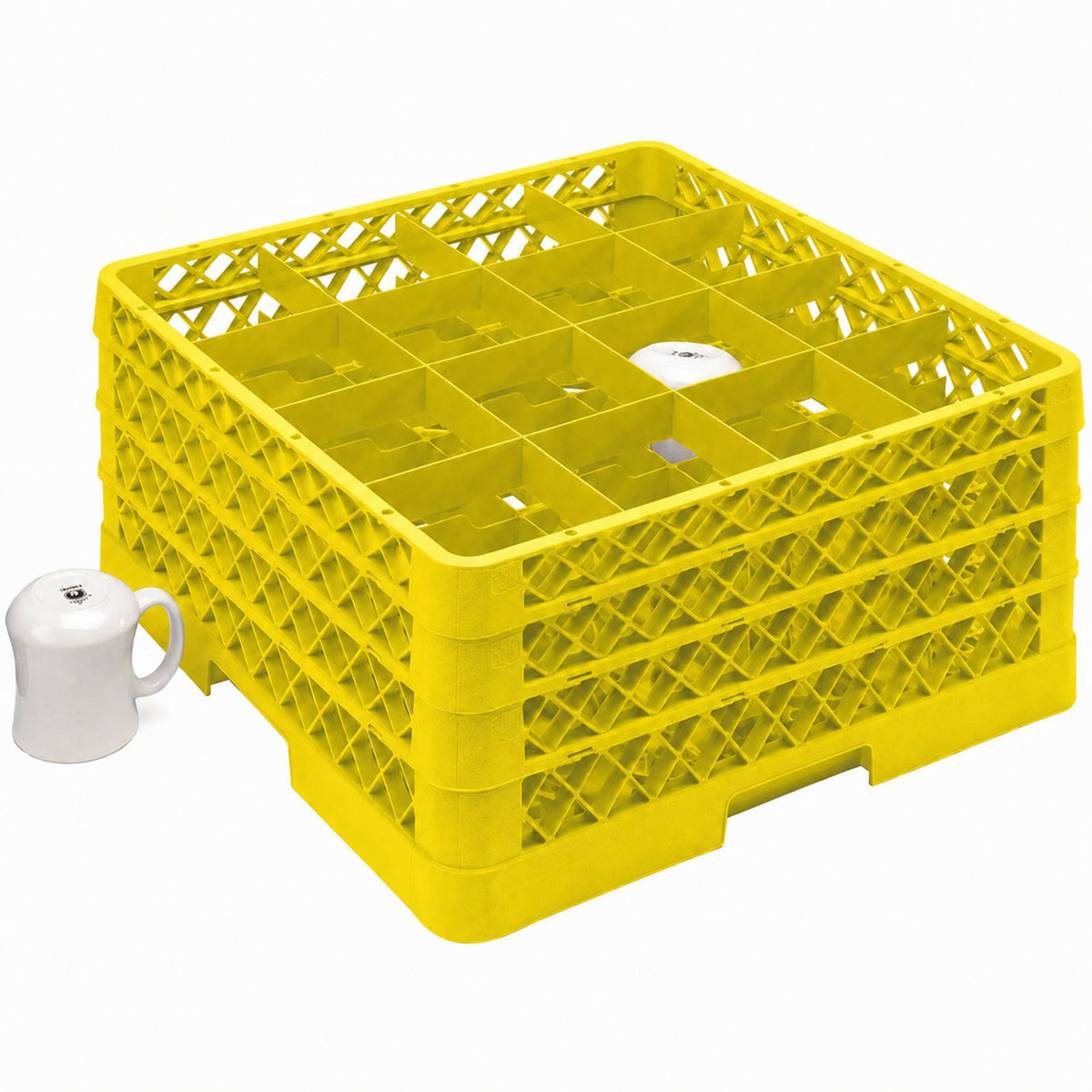 Vollrath - 16-Compartment Traex Full-Size Cup Rack, 19.75" x 19.75" x 8.75" in Yellow with 3 Risers - TR4DDD-08