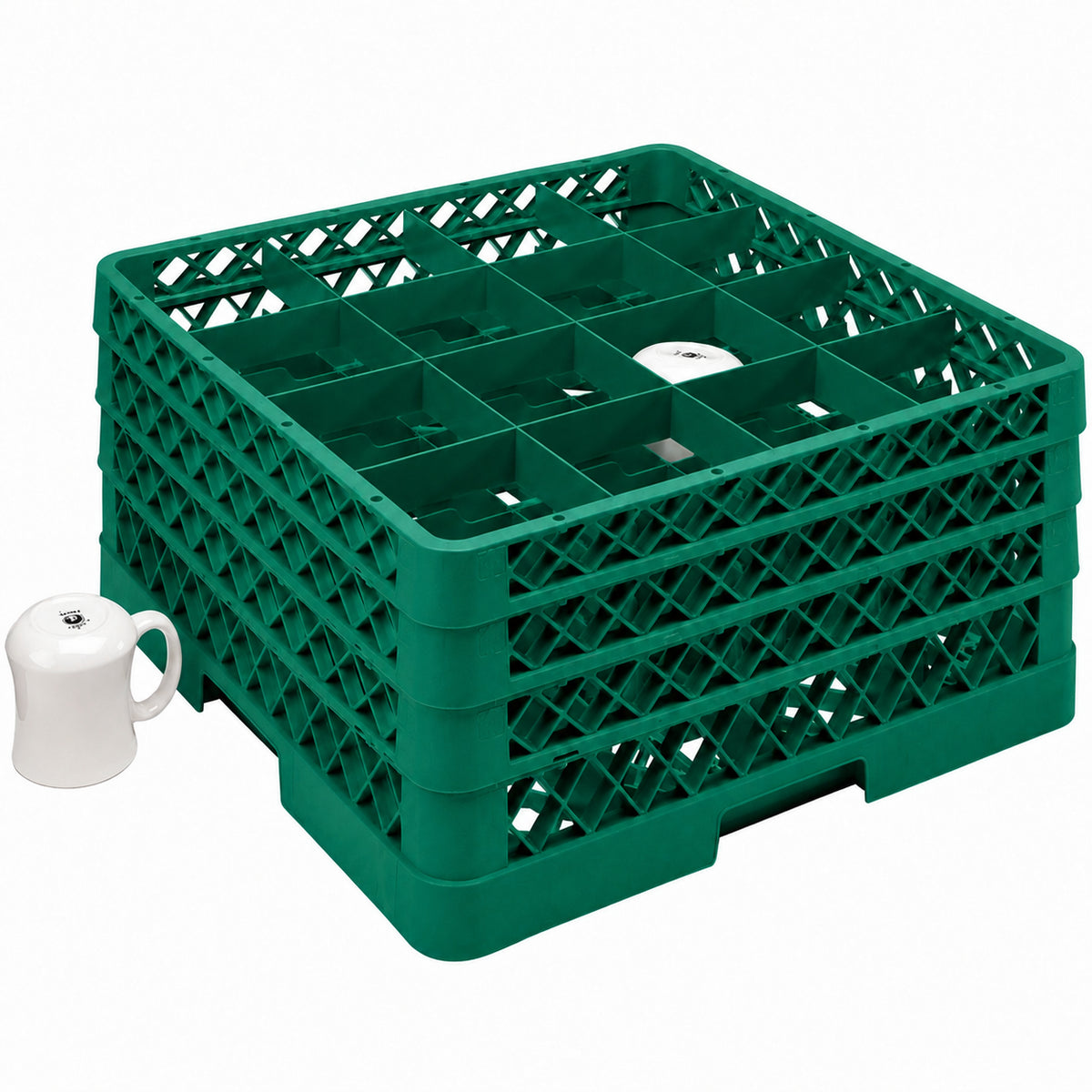 Vollrath - 16-Compartment Traex Full-Size Cup Rack, 19.75" x 19.75" x 8.75" in Green with 3 Risers - TR4DDD-19