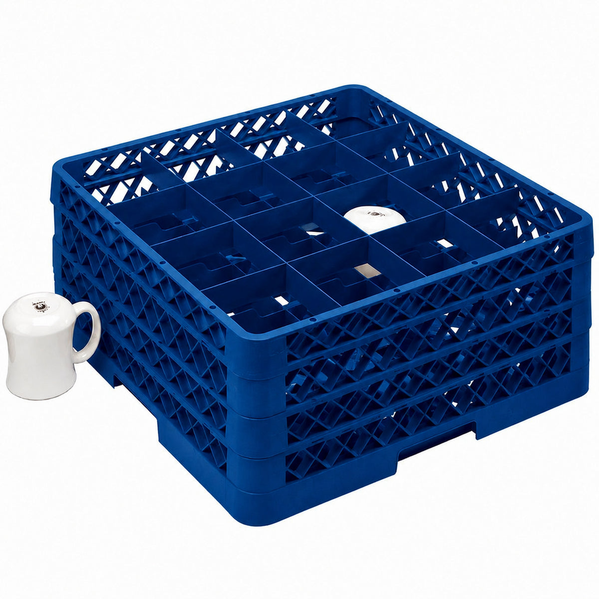 Vollrath - 16-Compartment Traex Full-Size Cup Rack, 19.75" x 19.75" x 8.75" in Royal Blue with 3 Risers - TR4DDD-44