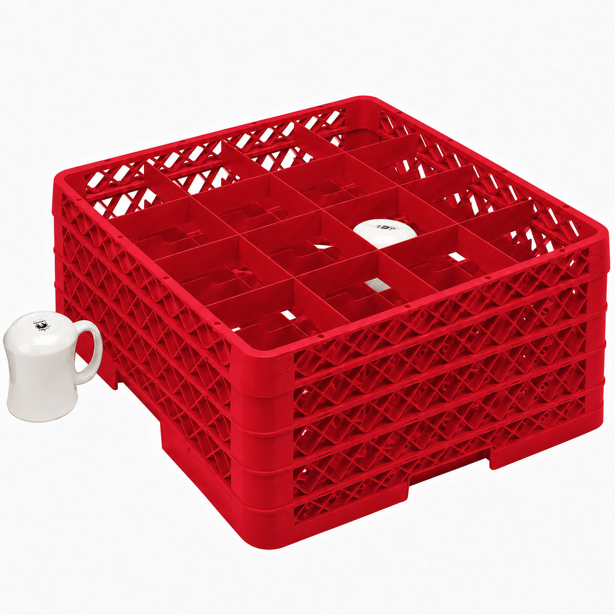 Vollrath - 16-Compartment Traex Full-Size Cup Rack, 19.75" x 19.75" x 10.312" in Red with 4 Risers - TR4DDDD-02