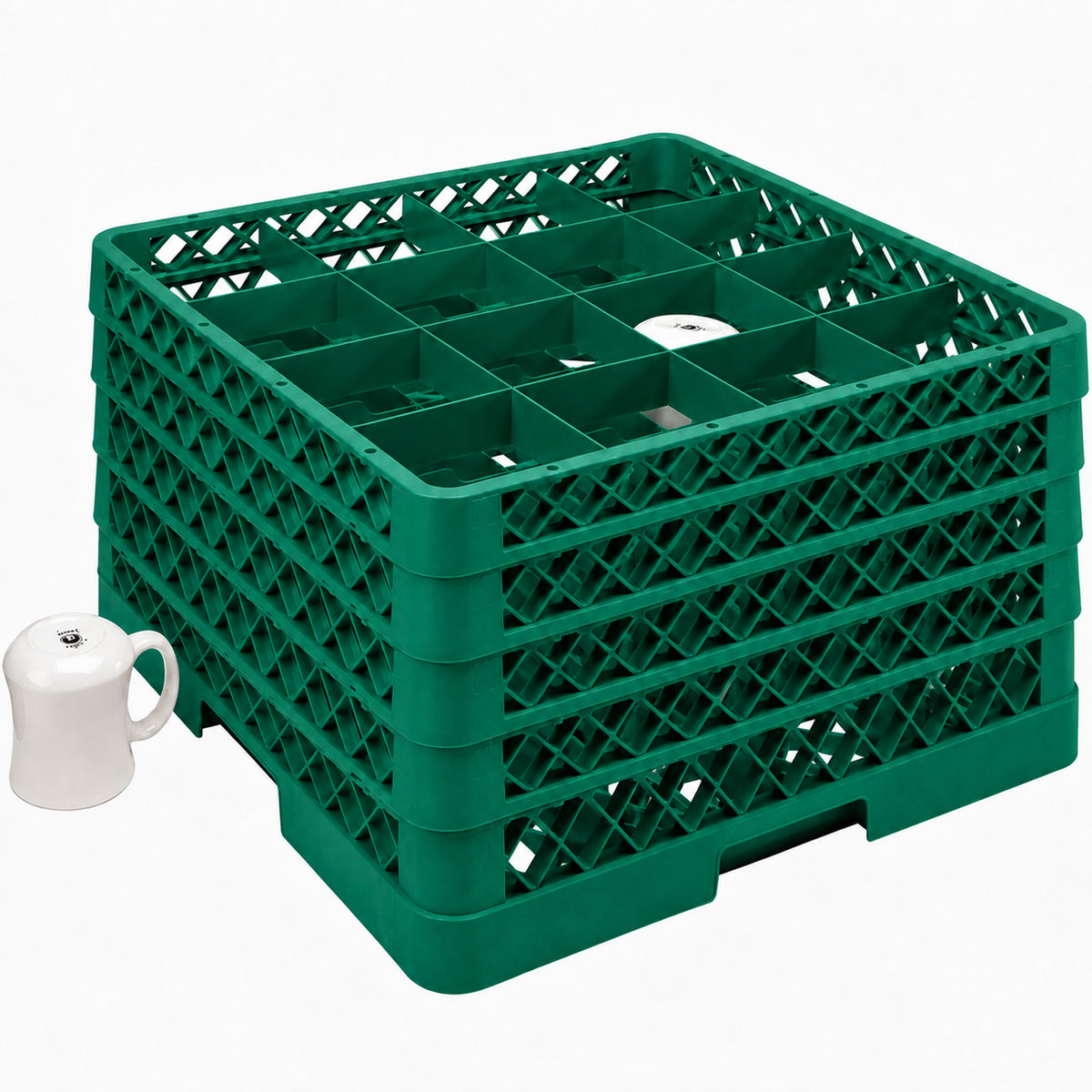 Vollrath - 16-Compartment Traex Full-Size Cup Rack, 19.75" x 19.75" x 10.312" in Green with 4 Risers - TR4DDDD-19908