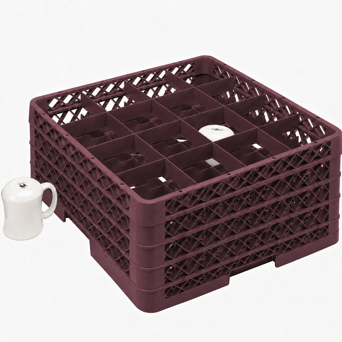 Vollrath - 16-Compartment Traex Full-Size Cup Rack, 19.75" x 19.75" x 10.312" in Burgundy with 4 Risers - TR4DDDD-21