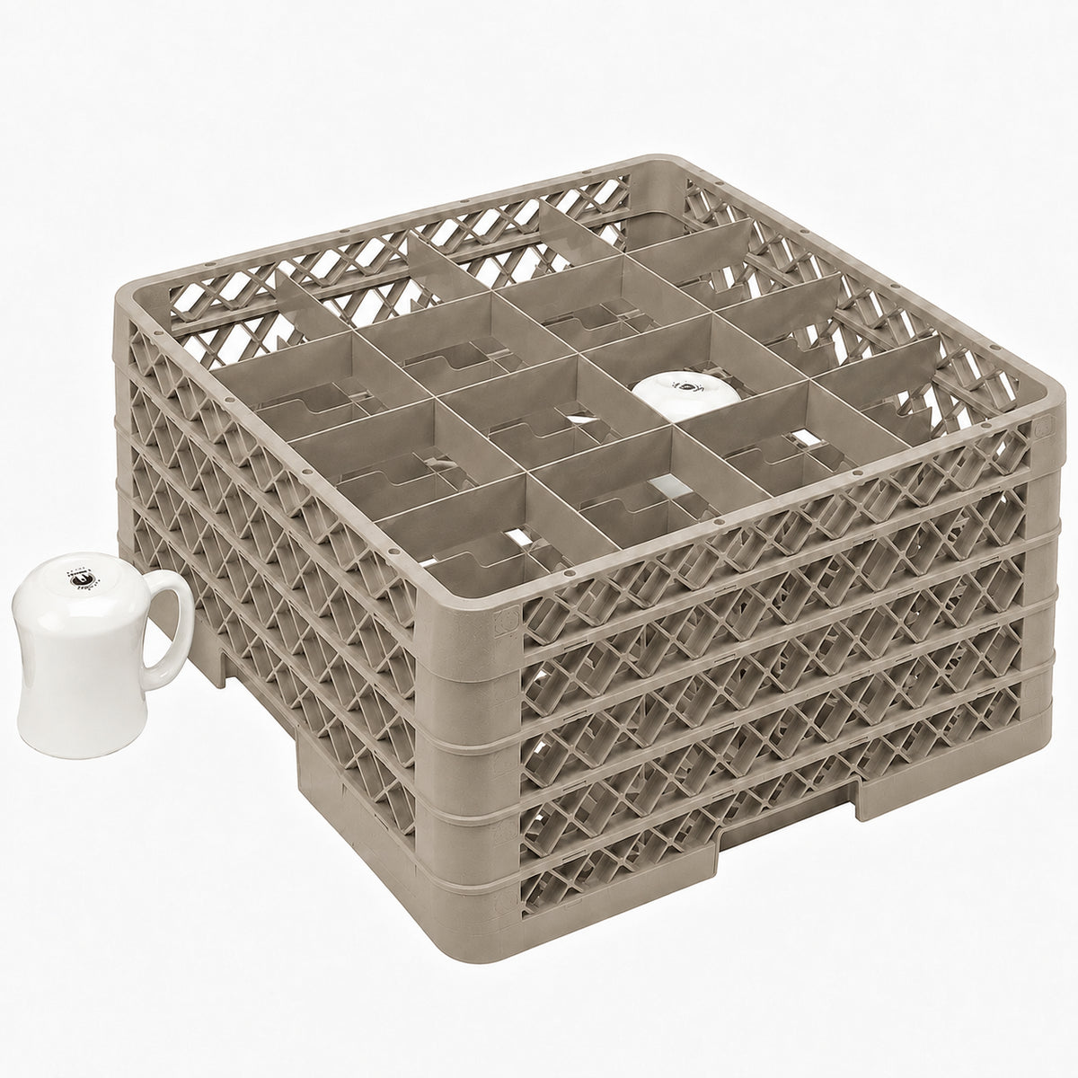 Vollrath - 16-Compartment Traex Full-Size Cup Rack, 19.75" x 19.75" x 10.312" in Beige with 4 Risers - TR4DDDD