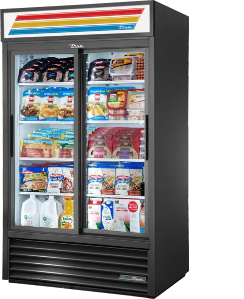 TRUE - 47" Black Slide Double Glass Door Refrigerator with Hydro Carbon Refrigerant & LED Lighting - GDM-41-HC-LD