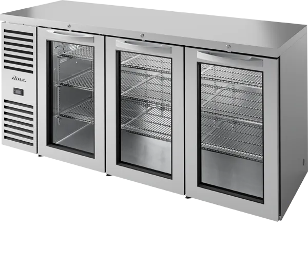 TRUE - 84" Silver Glass Swing Triple Glass Door Reach-In Single Zone Refrigerator with Left Side Refrigeration System - TBR84-RISZ1-L-S-GGG-1