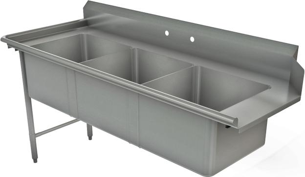Tarrison - 72" x 30" Left-to-Right Operation Soiled Dish Table With Three Compartment - TA-SPDT372L-Kit