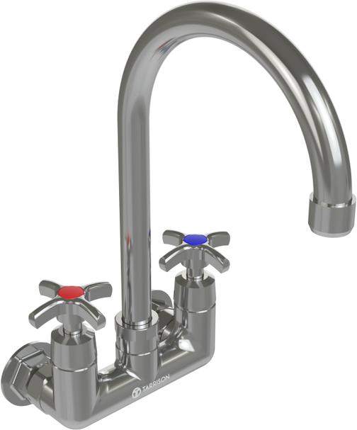 Tarrison - 8.5" Gooseneck Spout Splash Mount Commercial Duty Faucet - TP-PF4WK8GC-KIT