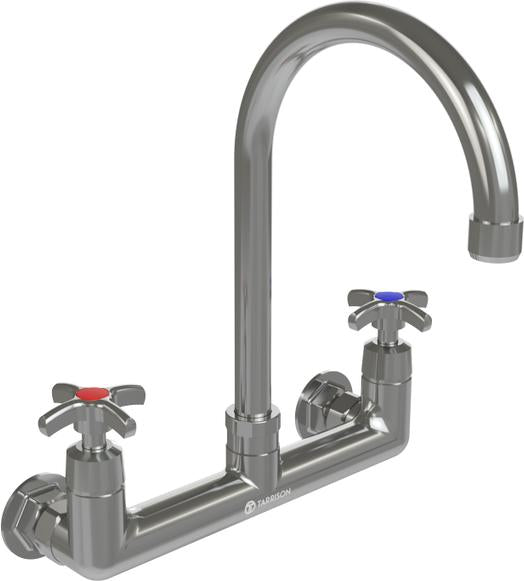 Tarrison - 8.5" Gooseneck Spout Splash Mount Commercial Duty Faucet - TP-PF8WK8GC-KIT