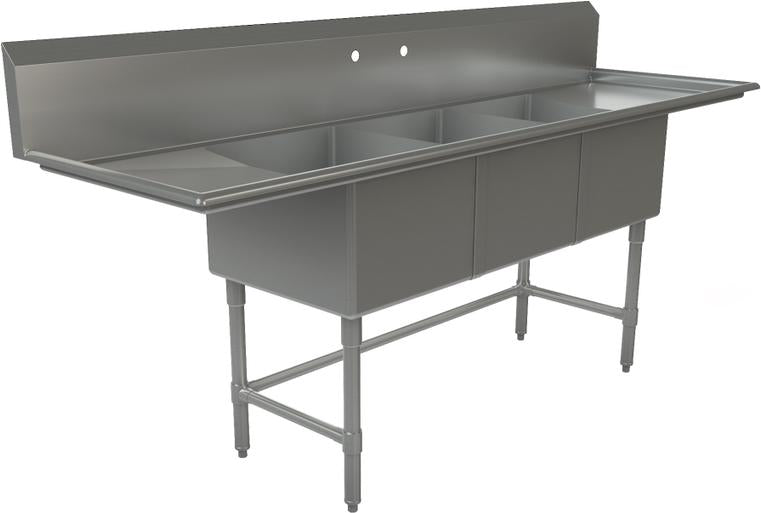 Tarrison - 90" x 27" Triple Compartment Sink - TA-PS321LR-Kit