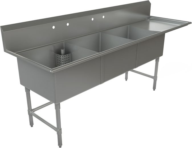 Tarrison - 99" 18 Gauge Three Compartment Sink with Right Drainboard - TA-CDS324R-KIT - ETA 16 Weeks