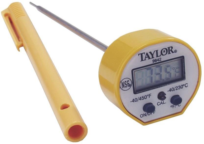 Taylor - 5" Yellow Waterproof Digital Pocket Probe Thermometer with 1.5mm Diameter Probe - 9842FDA