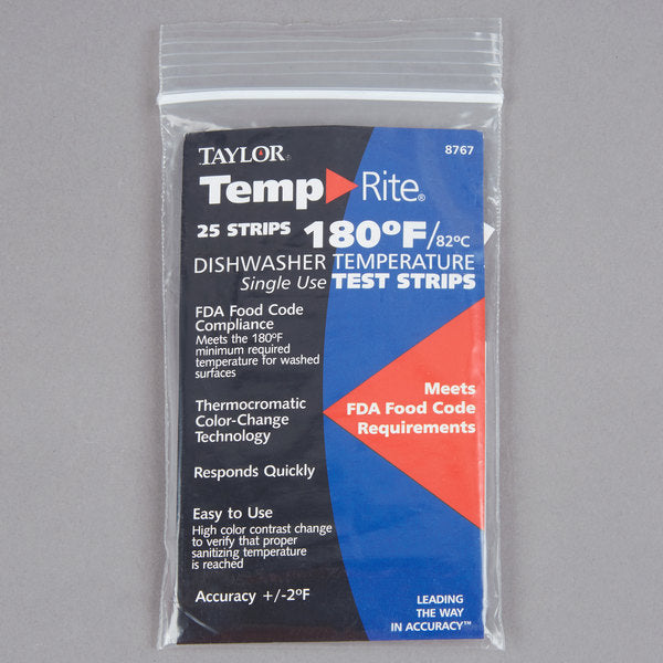 Taylor - TempRite™ Dishwasher Temp Test Strips, Pack of 25 Strips - 8767J