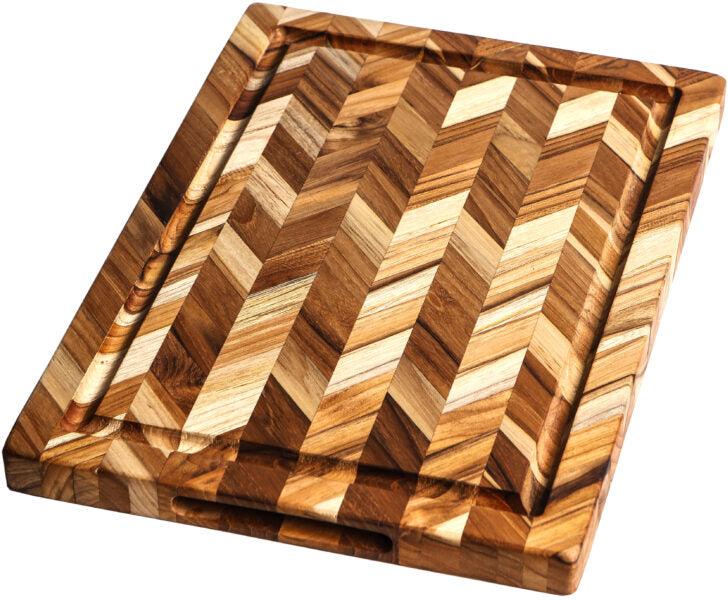 TeakHaus - 14" x 10" x 0.9" Herring Cutting Board Handgrip & Juice Canal - TH324