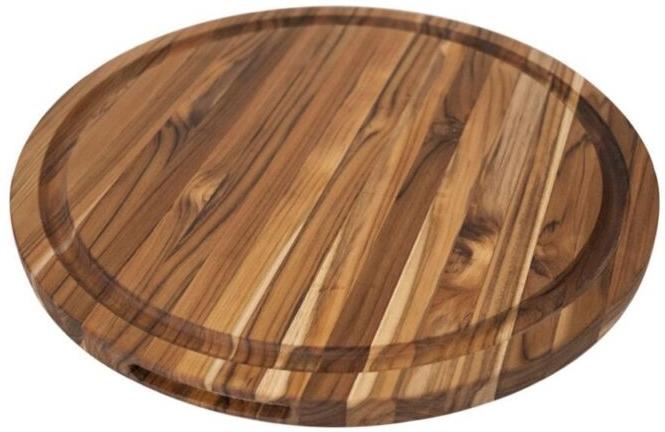TeakHaus - 18" x 1" Scandi Round Carving Board Handgrip & Juice Canal - TH807