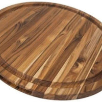 TeakHaus - 18" x 1" Scandi Round Carving Board Handgrip & Juice Canal - TH807
