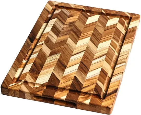 TeakHaus - 18" x 14" x 0.9" Herring Cutting Board Handgrip & Juice Canal - TH325