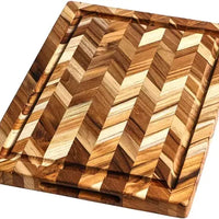 TeakHaus - 18" x 14" x 0.9" Herring Cutting Board Handgrip & Juice Canal - TH325
