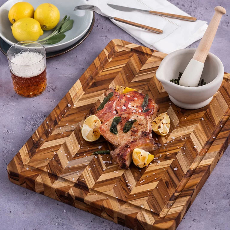 TeakHaus - 20" x 16" x 1.5" Herring Heavy-Duty Cutting Board Handgrip & Juice Canal - TH323