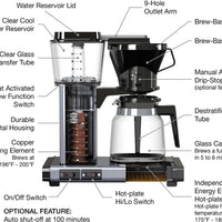 Technivorm - Moccamaster KB 40 Oz Brushed Silver Coffee Maker with Glass Carafe - 59691