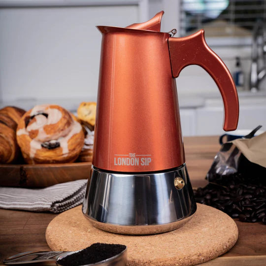 The London Sip - 10 Cup Copper Stainless Steel Stovetop Espresso Coffee Maker - EM10C
