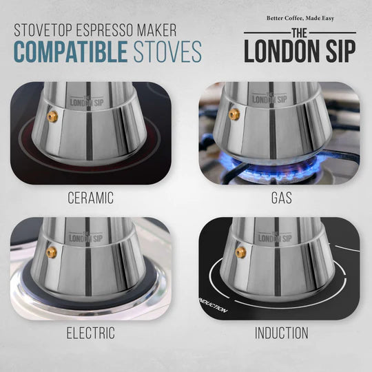 The London Sip - 10 Cup Copper Stainless Steel Stovetop Espresso Coffee Maker - EM10C